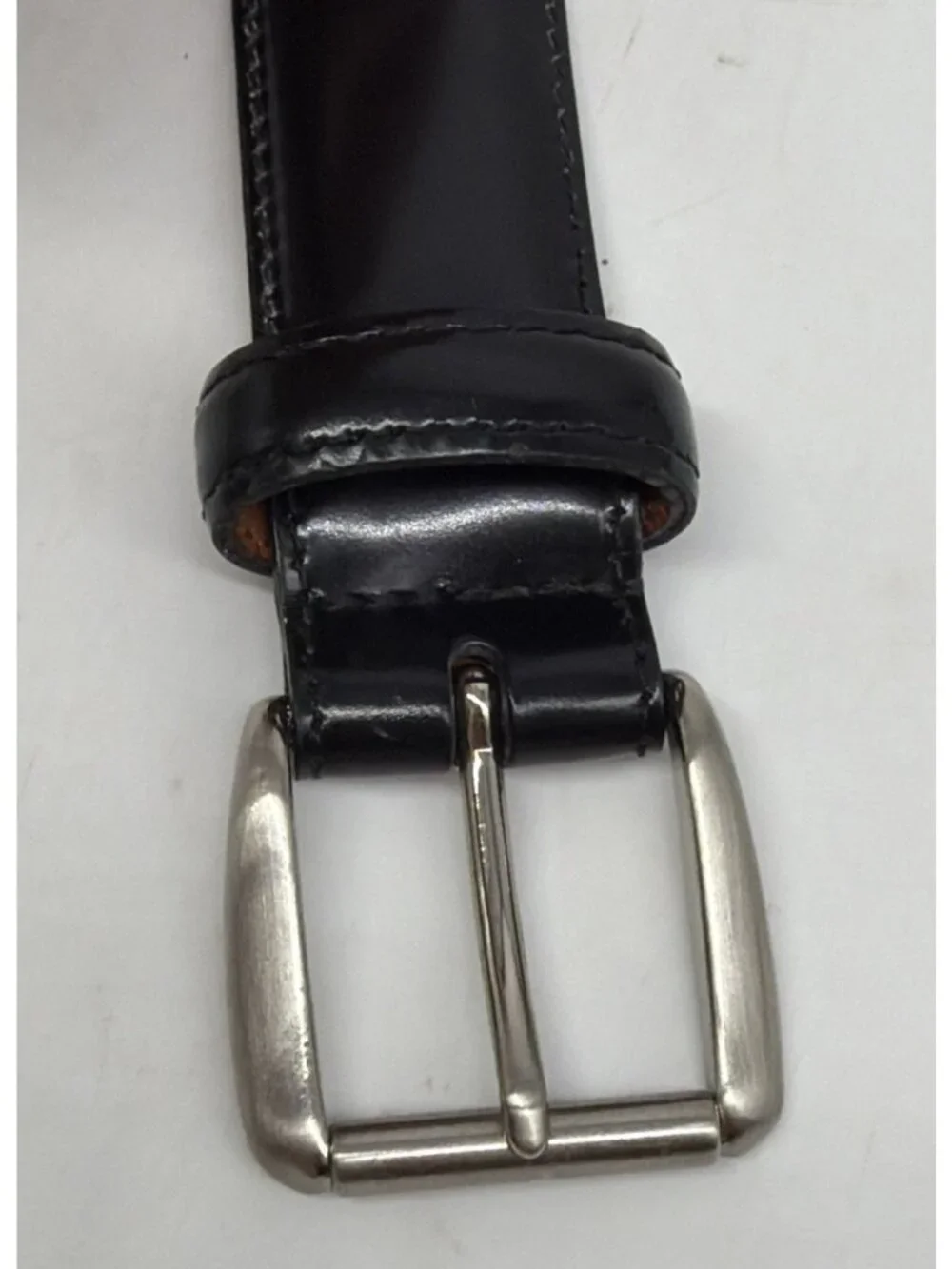 Cole Haan Black Leather Belt Solid Brass Silver Tone Buckle Men’s 34/85 Made USA